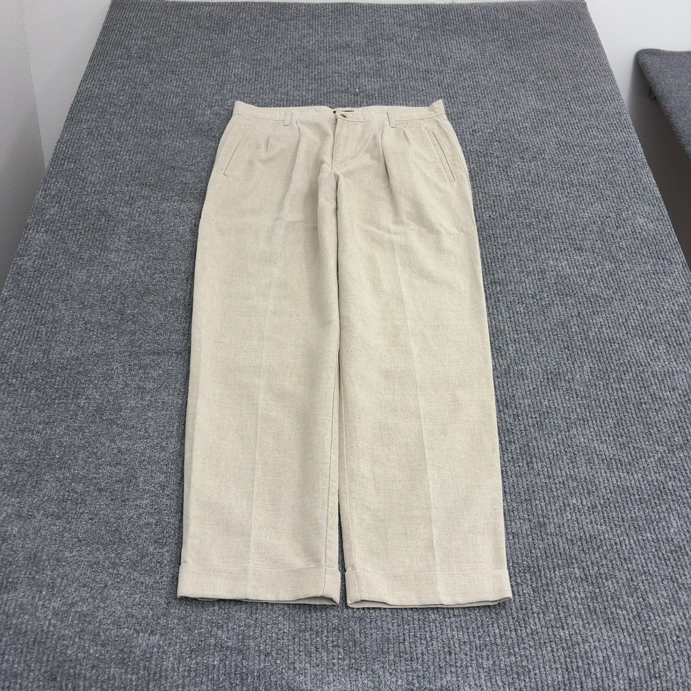Dockers Pants Mens 36x32 Beige Linen Cotton Pleated Relaxed Fit Casual Classic
